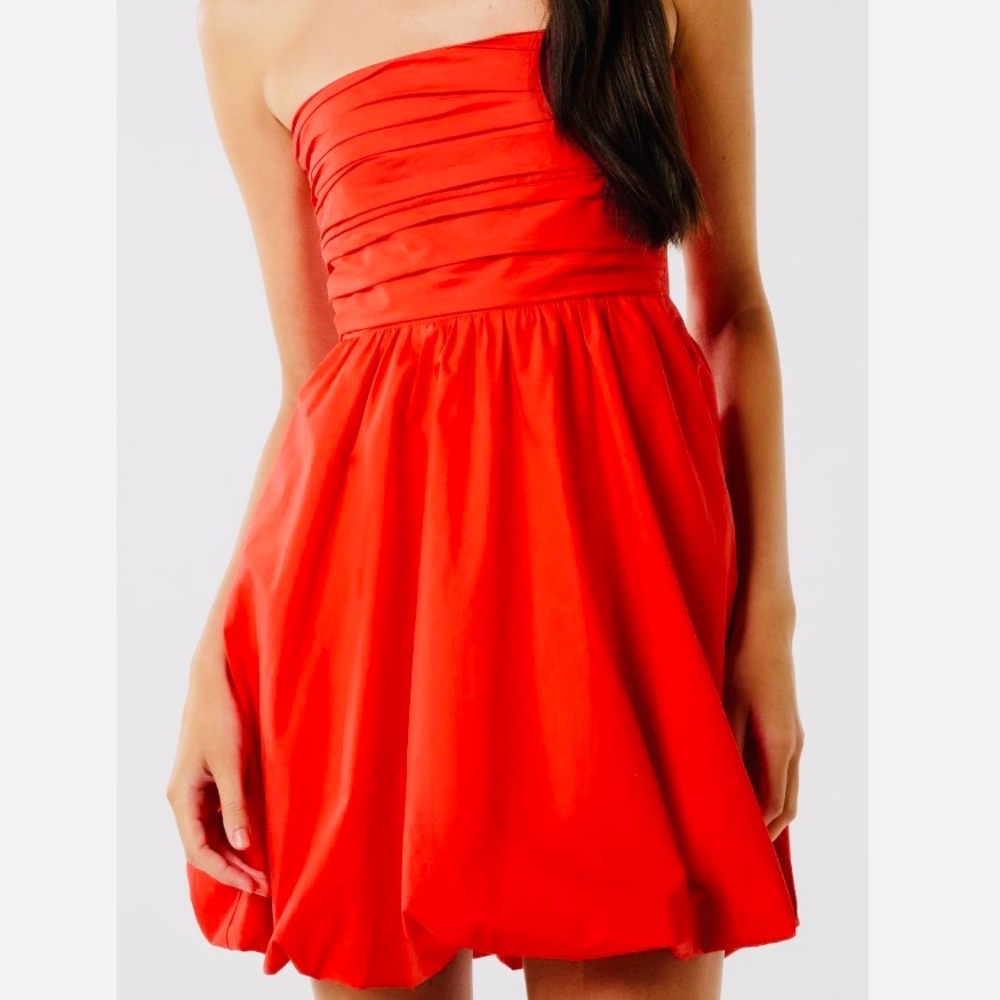 Ever New Phoebe Strapless Bubble Hem Dress Flame Scarlet Red Size 6 NWT Pockets - Picture 3 of 10